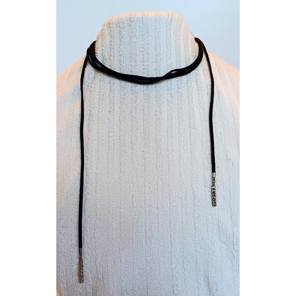 Chloe + Isabel Navy Blue Leather Rhinestone Lariat Necklace Wear Any Way 80 in